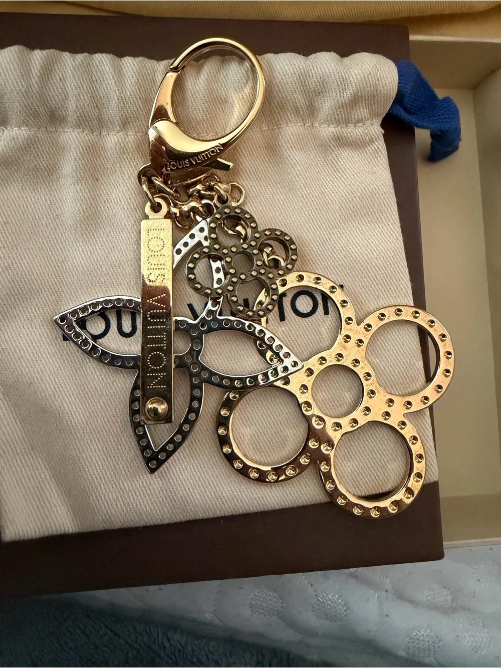 Louis Vuitton Gold and Silver Floral Ring Key Charm